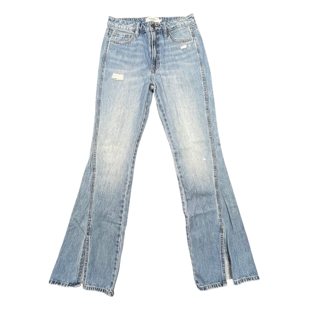 Hidden Blue Distressed High Rise Flare Split Hem Jeans Womens 27